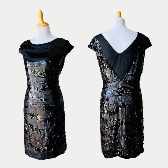 Magaschoni 100% Silk Sequin Black Mini Dress - Picture 1 of 9